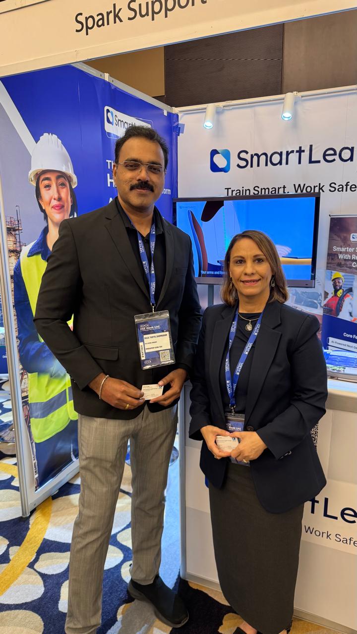 SmartLearn representatives at the HSE Week UAE exhibition booth
